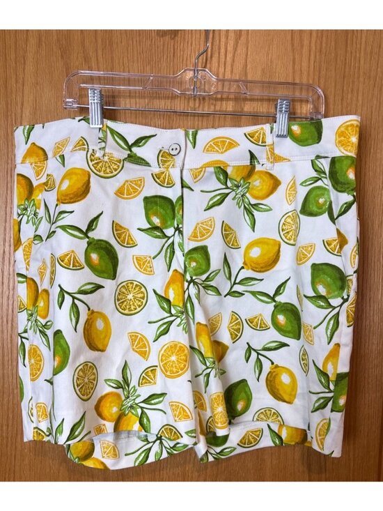 Isaac Mizrahi Pants - Isaac Mizrahi Womens Lemon Print Shorts Size16 White Green & Yellow Citrus